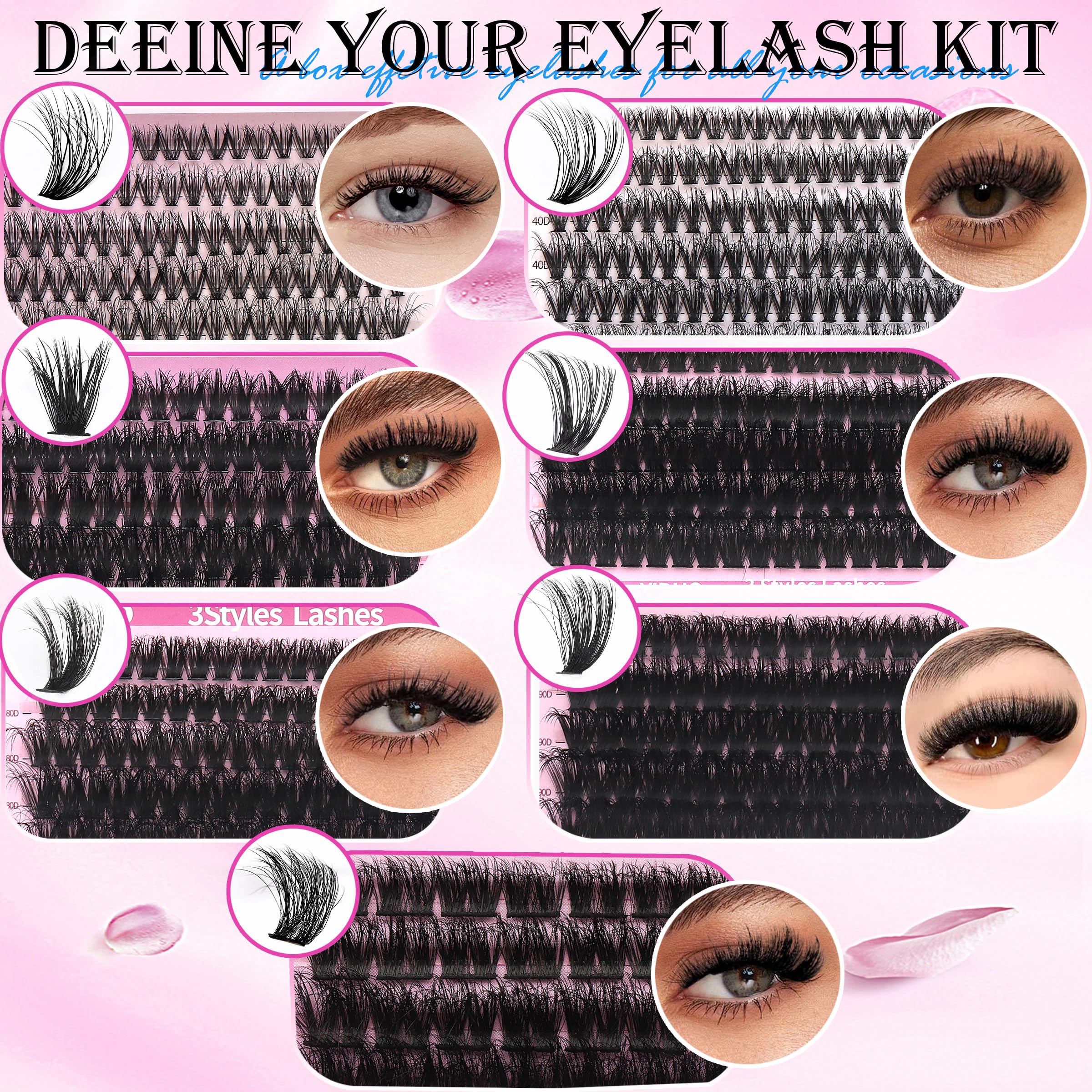 YIDUO YlDUO Lashes Clusters Kit – 835 Pcs, 7-Style Mix, C-Curl DIY Extensions Kit 9–18mm