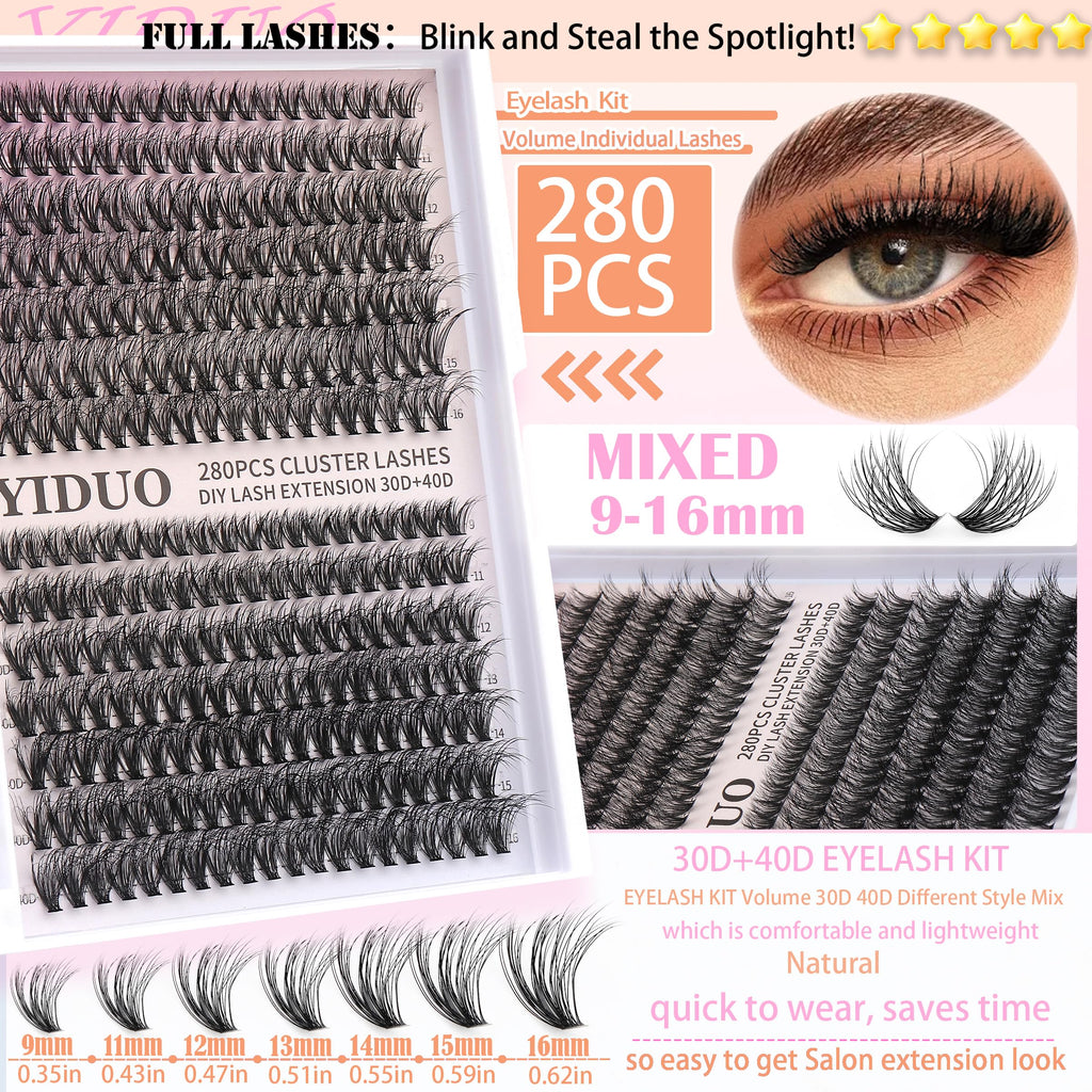 YIDUO YlDUO Lashes Clusters Kit – 835 Pcs, 7-Style Mix, C-Curl DIY Extensions Kit 9–18mm