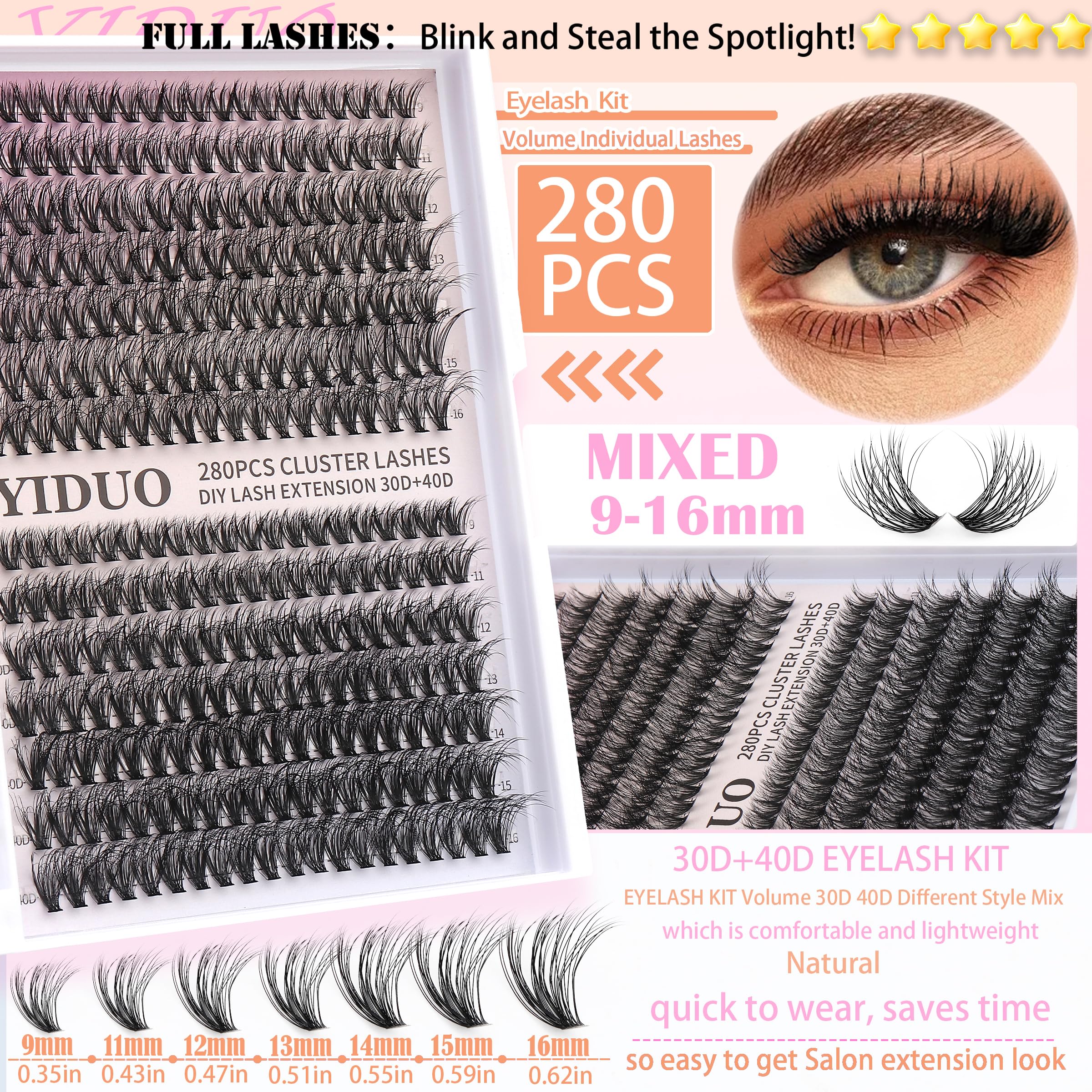 YIDUO YlDUO Lashes Clusters Kit – 835 Pcs, 7-Style Mix, C-Curl DIY Extensions Kit 9–18mm
