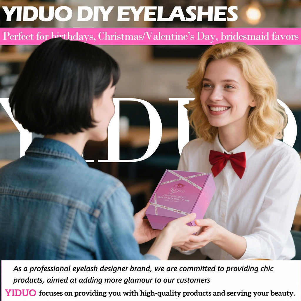 YIDUO YlDUO Lashes Clusters Kit – Natural C/D Curl Wispy Extensions, DIY Kit with Glue x2, Tweezers, Remover, Brush
