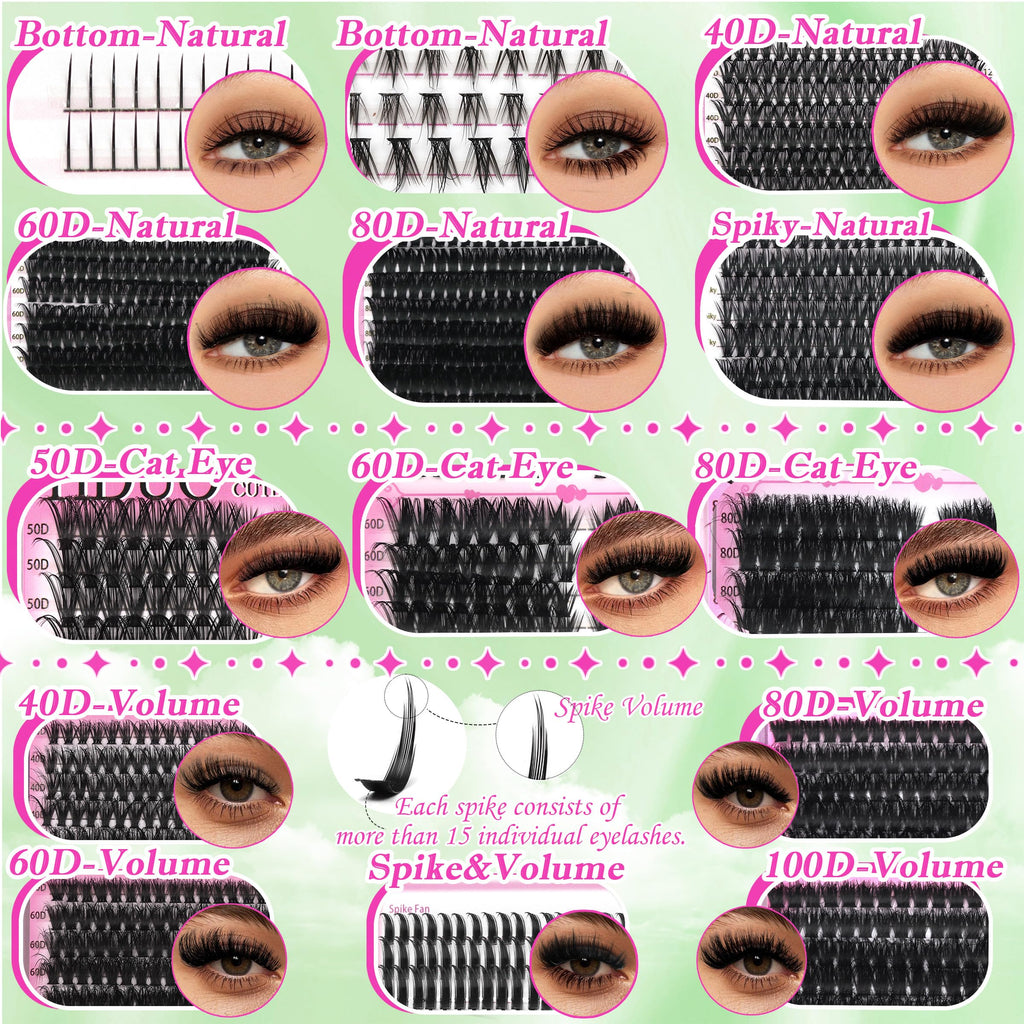 YIDUO Lashes Clusters Kit – 1864 Pcs Bulk Pack Volume False Eyelash Extensions, D Curl Wispy, Studio Effect + Glue, Seal, Tweezers, Remover, Cleanser