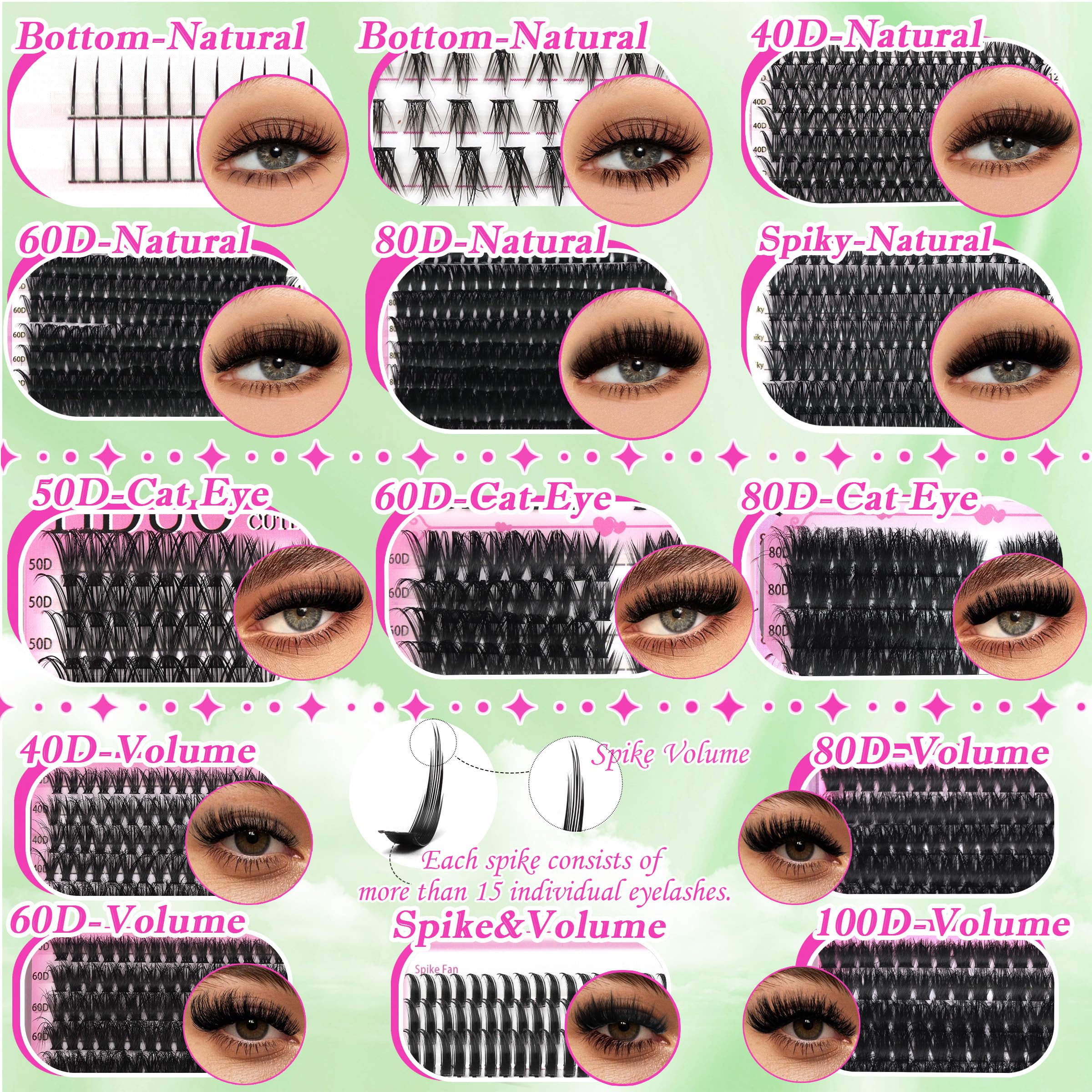 YIDUO Lashes Clusters Kit – 1864 Pcs Bulk Pack Volume False Eyelash Extensions, D Curl Wispy, Studio Effect + Glue, Seal, Tweezers, Remover, Cleanser