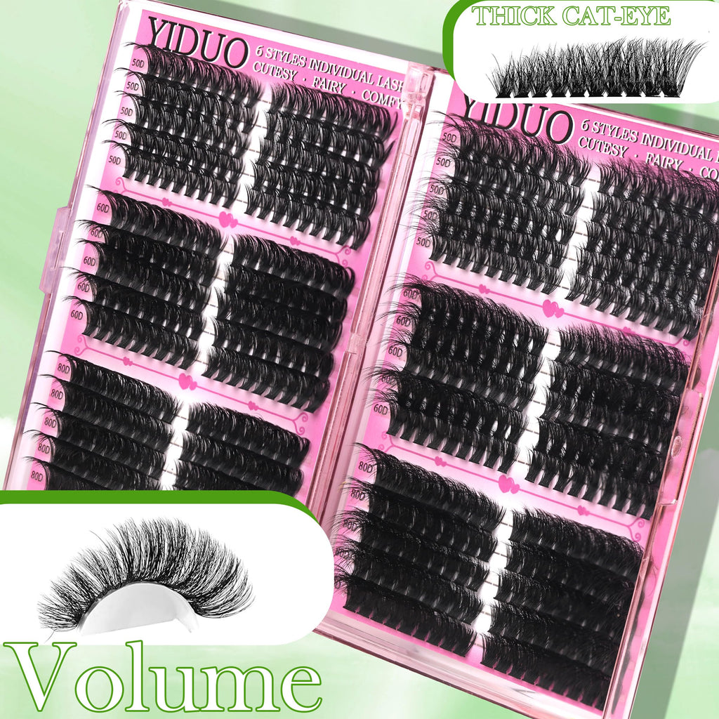 YIDUO Lashes Clusters Kit – 1864 Pcs Bulk Pack Volume False Eyelash Extensions, D Curl Wispy, Studio Effect + Glue, Seal, Tweezers, Remover, Cleanser