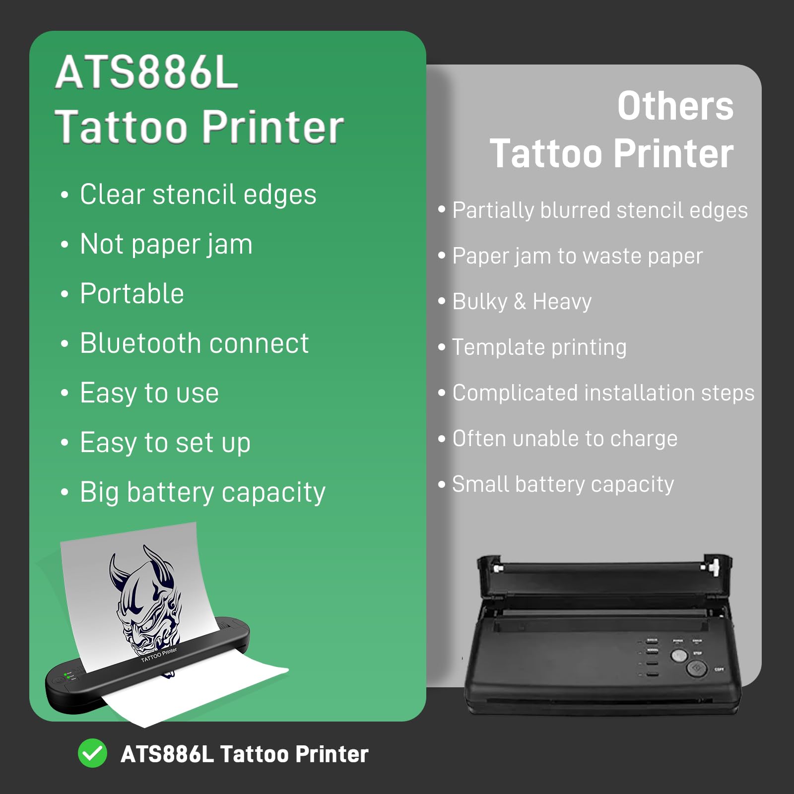 YILONG ATS886L Tattoo Stencil Printer – Bluetooth Thermal Transfer + 15 Papers
