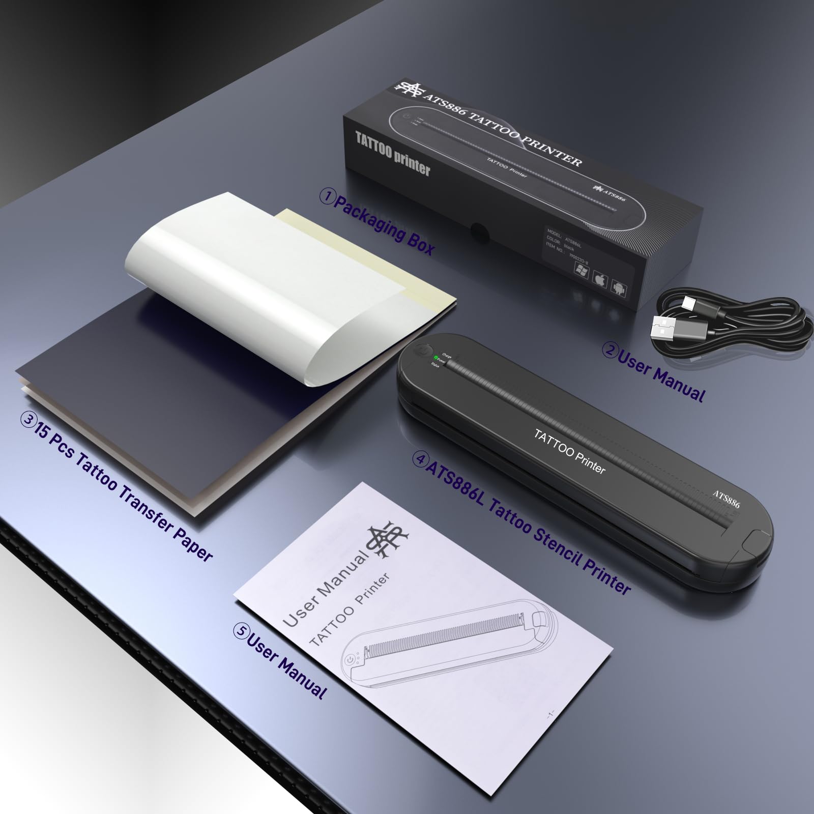 YILONG ATS886L Tattoo Stencil Printer – Bluetooth Thermal Transfer + 15 Papers