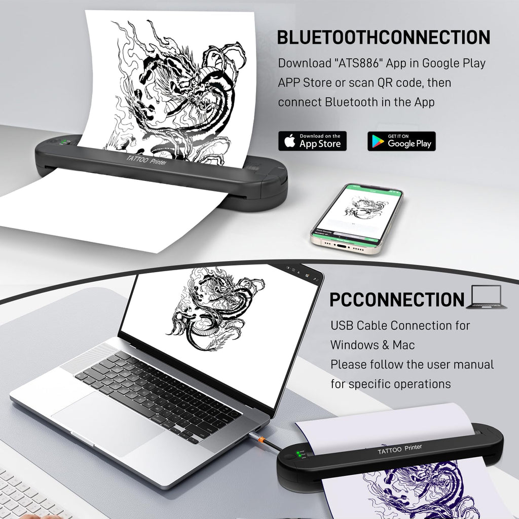 YILONG ATS886L Tattoo Stencil Printer – Bluetooth Thermal Transfer + 15 Papers