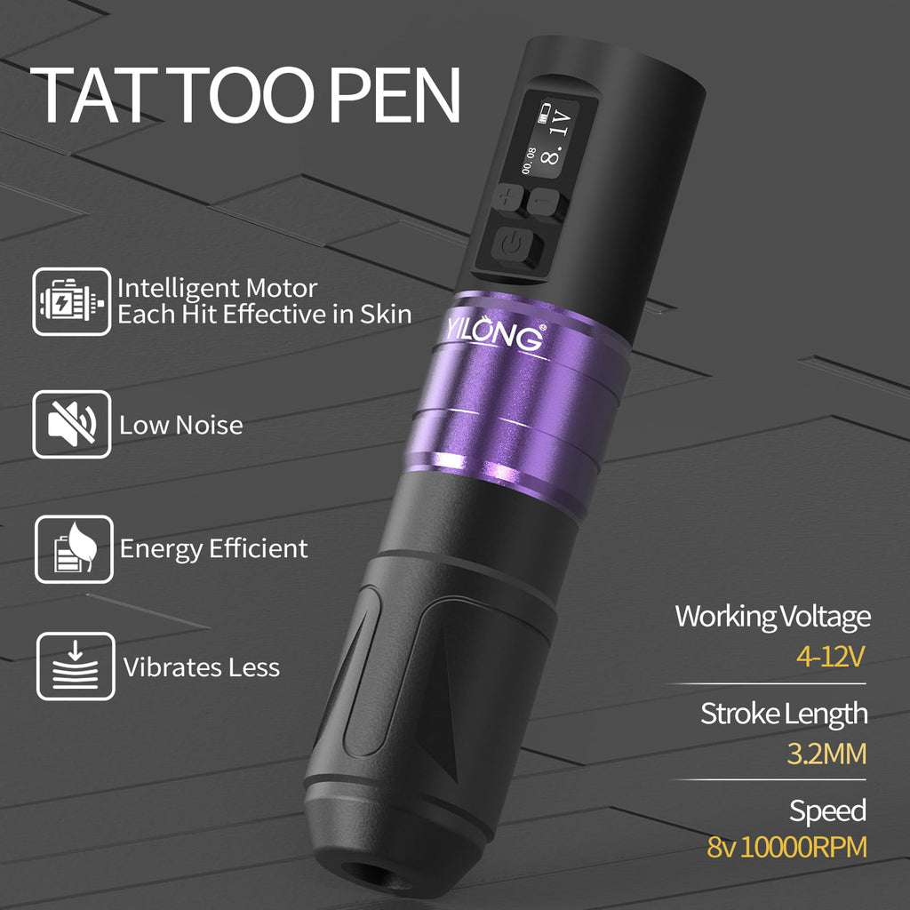 YILONG Tattoo Gun Kit – 1500mAh Battery, Beginner Tattoo Pen, Cartridges & Transfer Gel