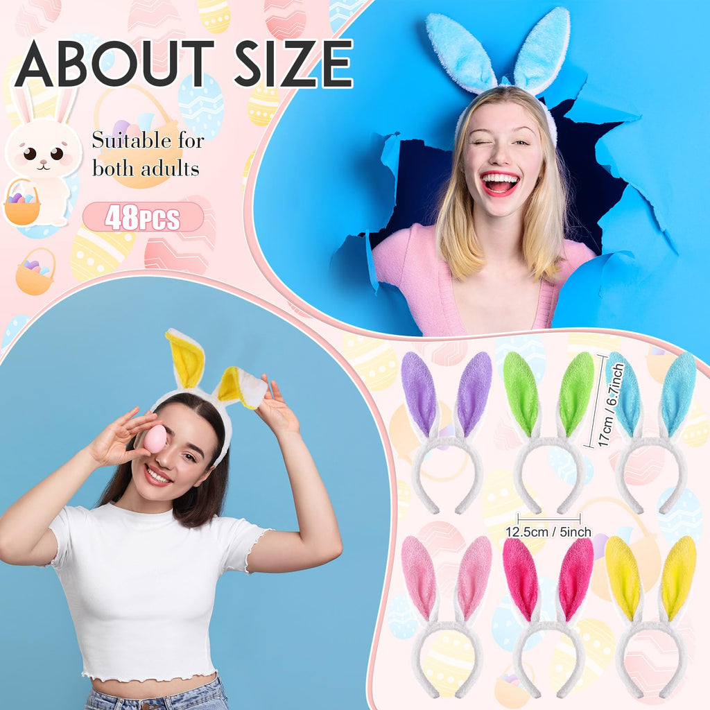 Yinder 48 Pcs Bunny Ears Headbands – Easter Rabbit Hair Hoop for Party Favors & Cosplay (Classic)