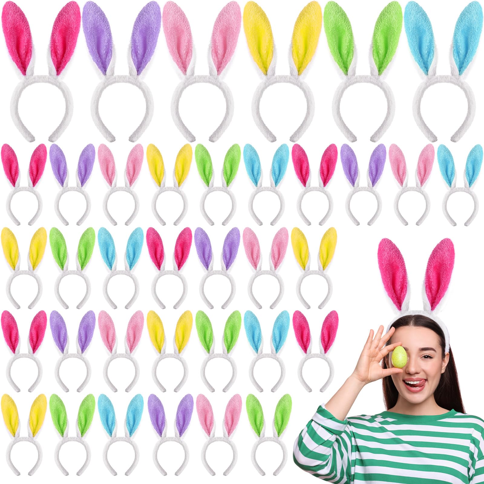 Yinder 48 Pcs Bunny Ears Headbands – Easter Rabbit Hair Hoop for Party Favors & Cosplay (Classic)