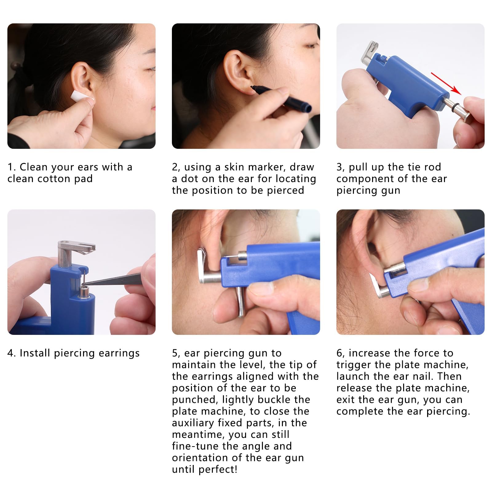 YINPAD Ear Piercing Gun – Reusable Professional Kit with 24 Surgical-Grade Earrings & 24 Alcohol Sheets