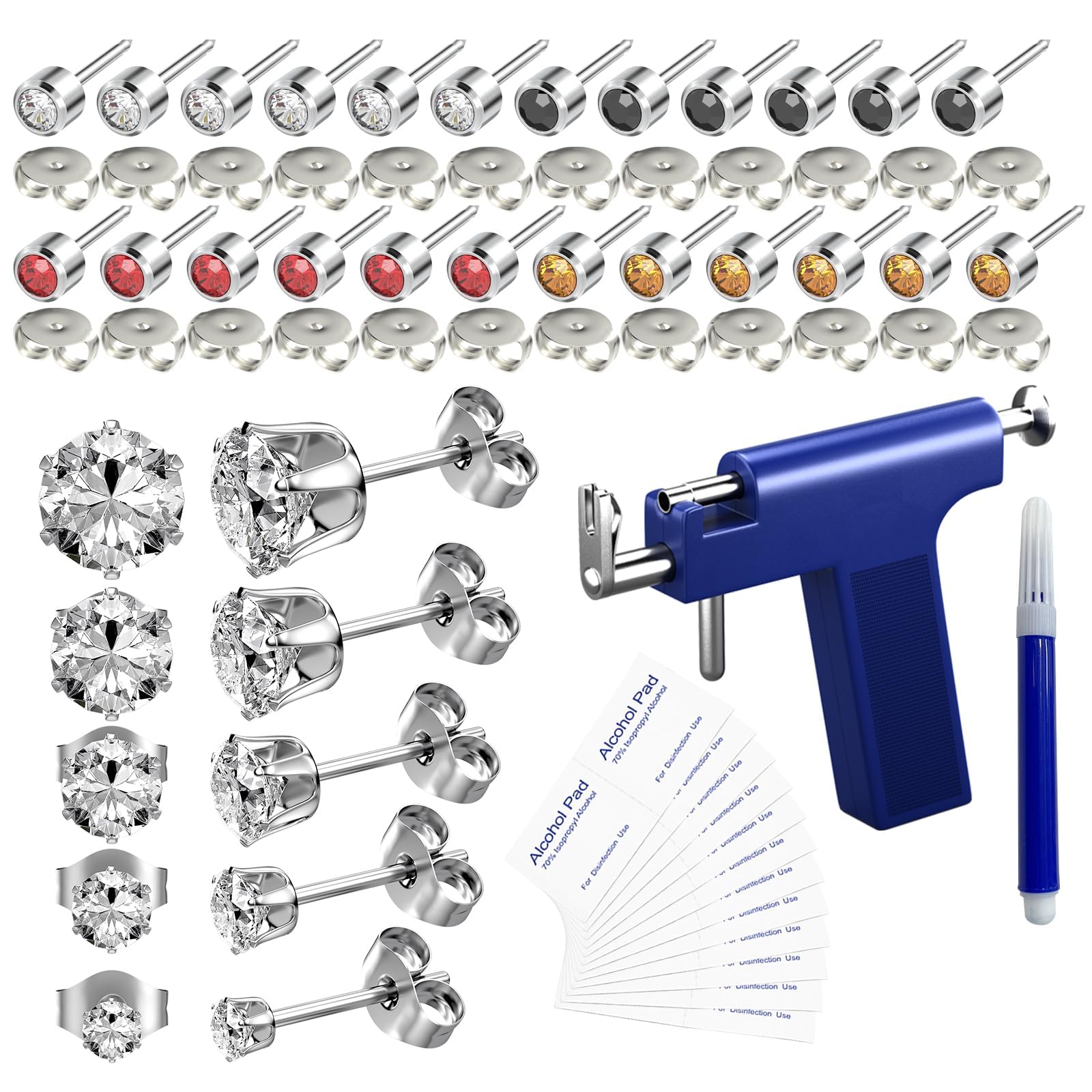 YINPAD Ear Piercing Gun – Reusable Professional Kit with 24 Surgical-Grade Earrings & 24 Alcohol Sheets