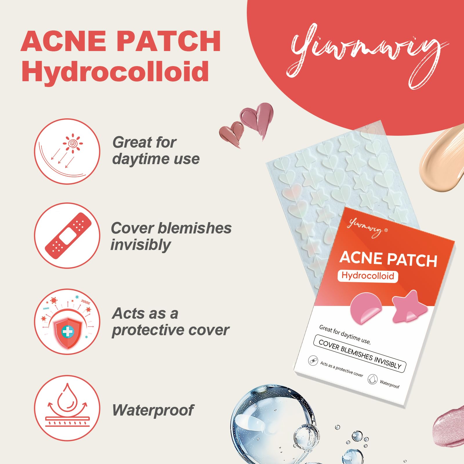 YIWMWIY Pimple Patches for Face - Clear Hydrocolloid Acne Patches with Tea Tree Oil & Salicylic Acid, 400 Count (3 Sizes: 10mm, 12mm, 14mm)