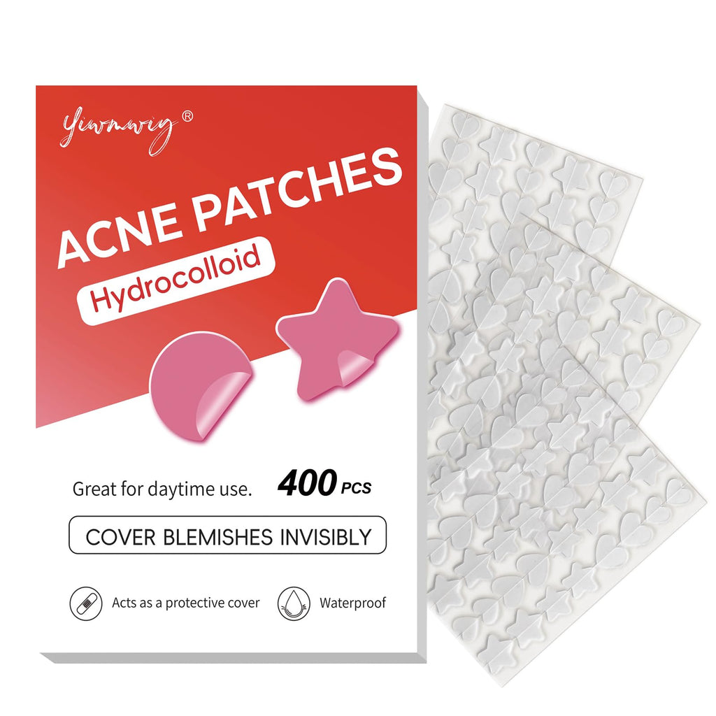 YIWMWIY Pimple Patches for Face - Clear Hydrocolloid Acne Patches with Tea Tree Oil & Salicylic Acid, 400 Count (3 Sizes: 10mm, 12mm, 14mm)