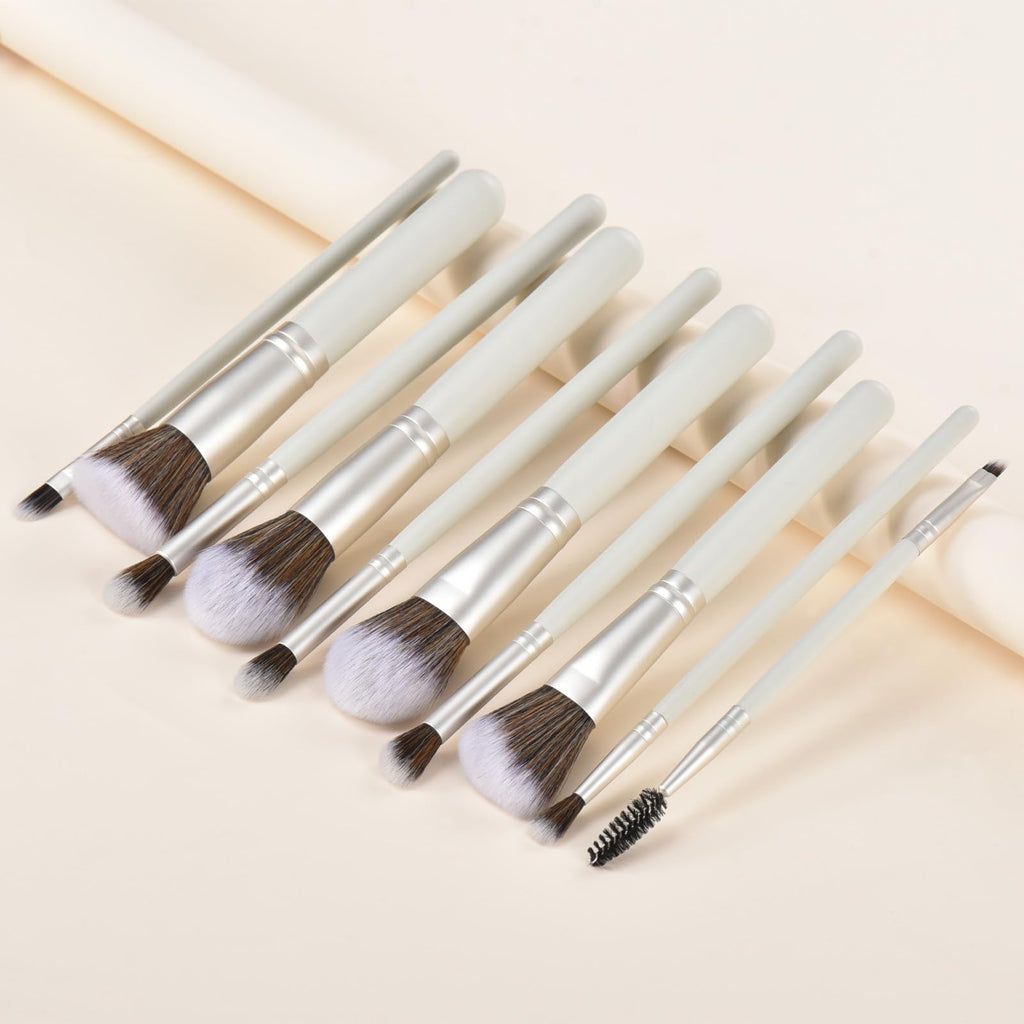 YJ-Anyue Gift Ready 14-Piece Grayish Green Makeup Brush Set with Wooden Handles