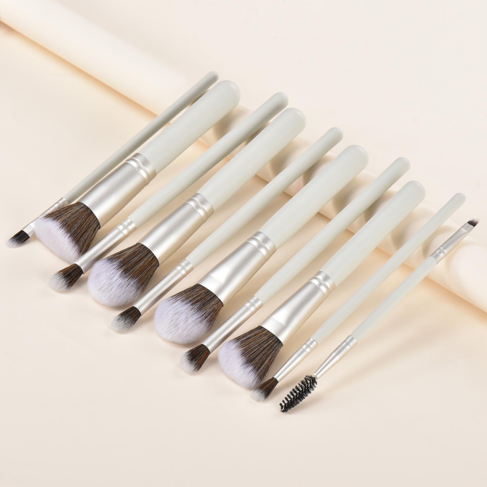 YJ-Anyue Gift Ready 14-Piece Grayish Green Makeup Brush Set with Wooden Handles