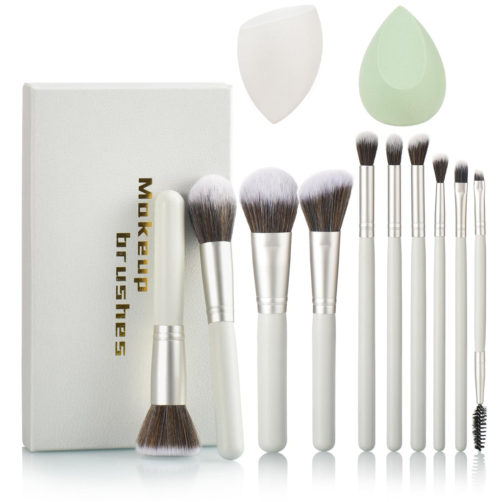 YJ-Anyue Gift Ready 14-Piece Grayish Green Makeup Brush Set with Wooden Handles