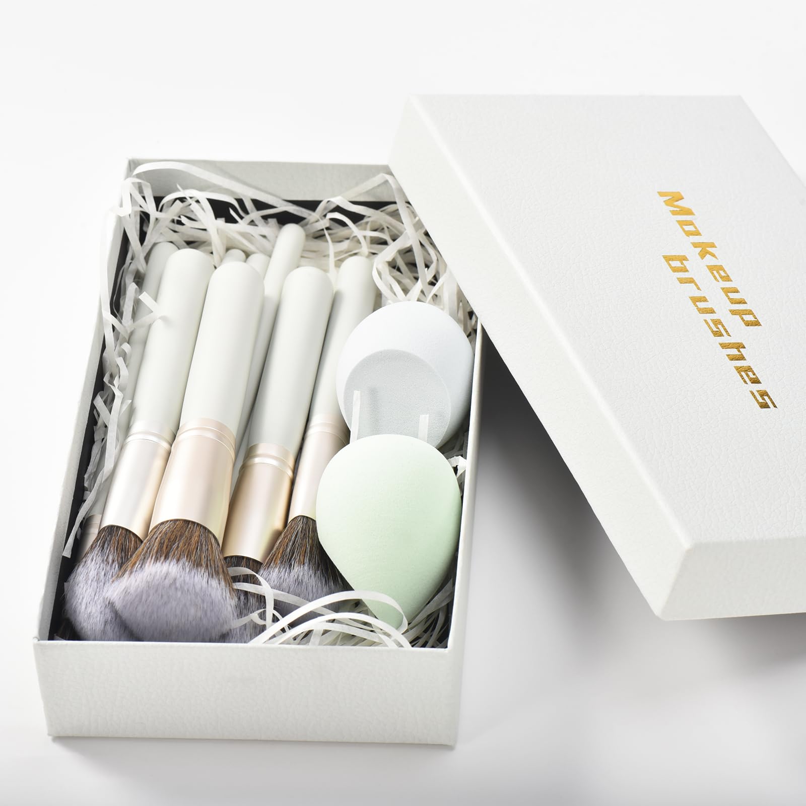 YJ-Anyue Gift Ready 14-Piece Grayish Green Makeup Brush Set with Wooden Handles