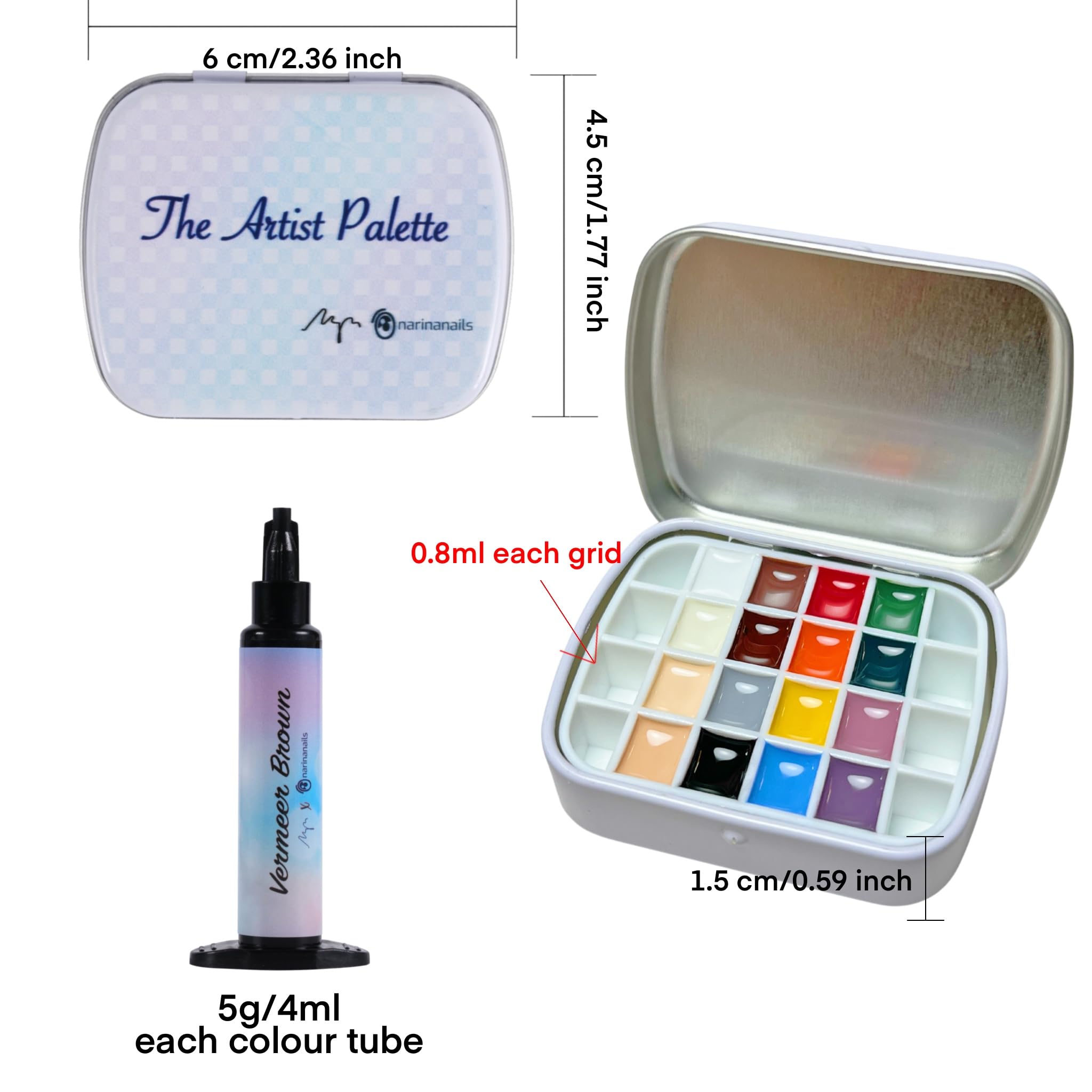 YJMyujimi Narina The Artist Palette x MPA — 16 Colours, Mixing Pad, 2 Mini Palettes, 24 Nail Art Grids, 5g Pigmented Colors