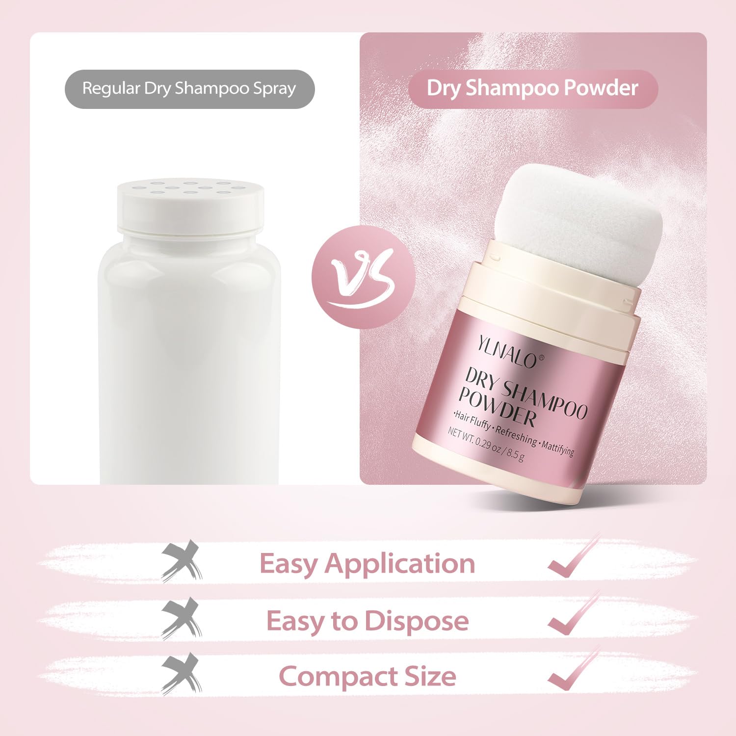 YLNALO Dry Shampoo Powder – Mattifying, Non-Aerosol, Travel Size 0.29 oz, No White Cast, Vegan