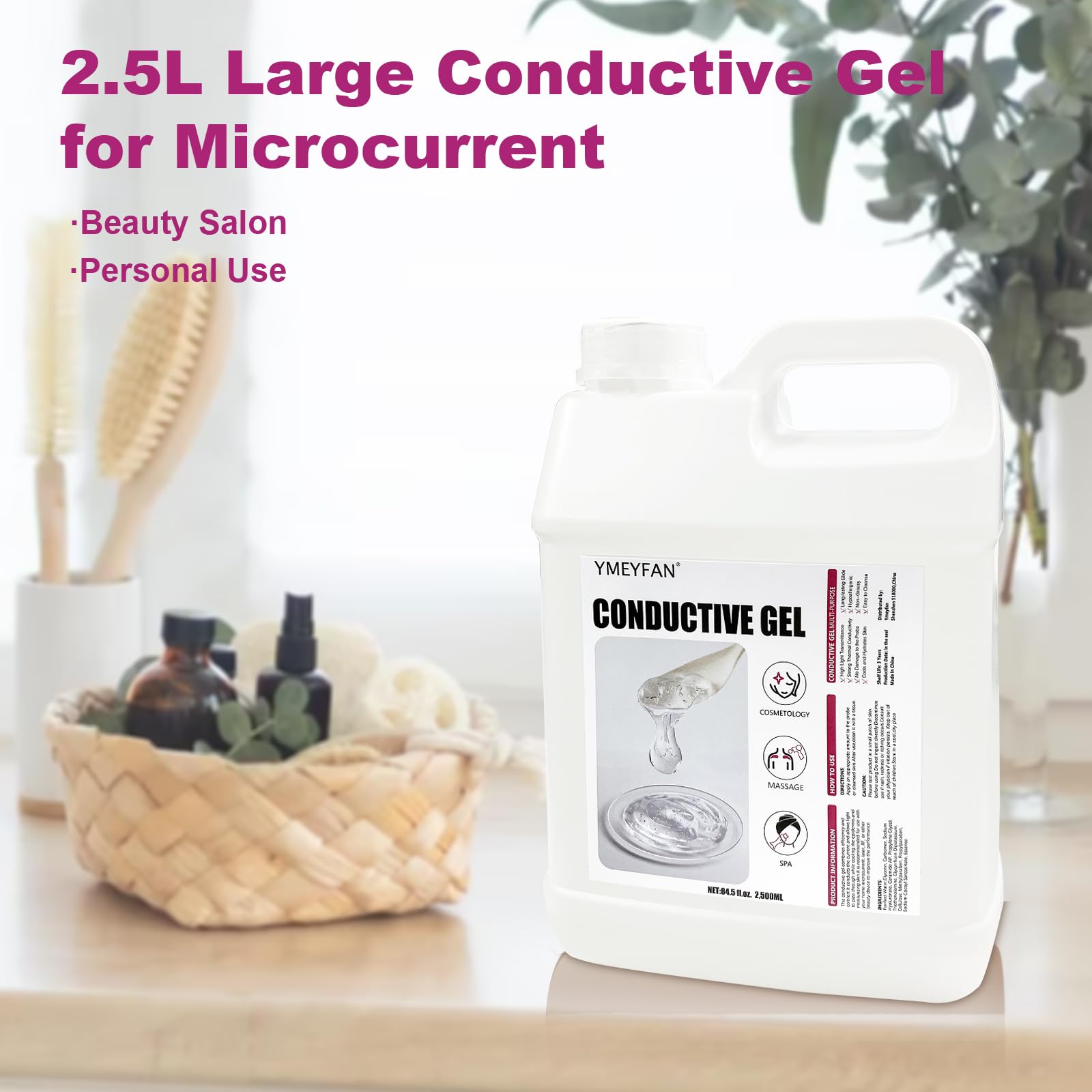 YMEYFAN 2.5L Conductive Gel for Microcurrent, RF & Laser Hair Removal | Hydrating, Sulfate & Phthalate-Free