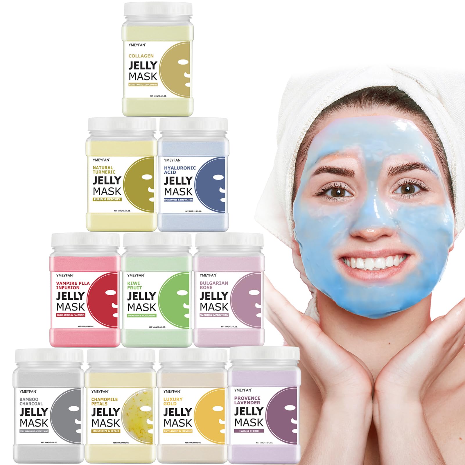 YMEYFAN Jelly Mask Powder Bulk Pack – 10 Jars (500g) for Salons & Home Facials