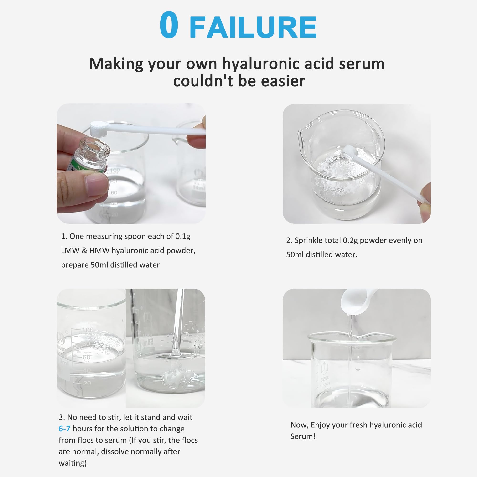 YMEYFAN Pure Hyaluronic Acid Powder for DIY Serums – 33 oz Yield, Cosmetic Grade, Non-GMO