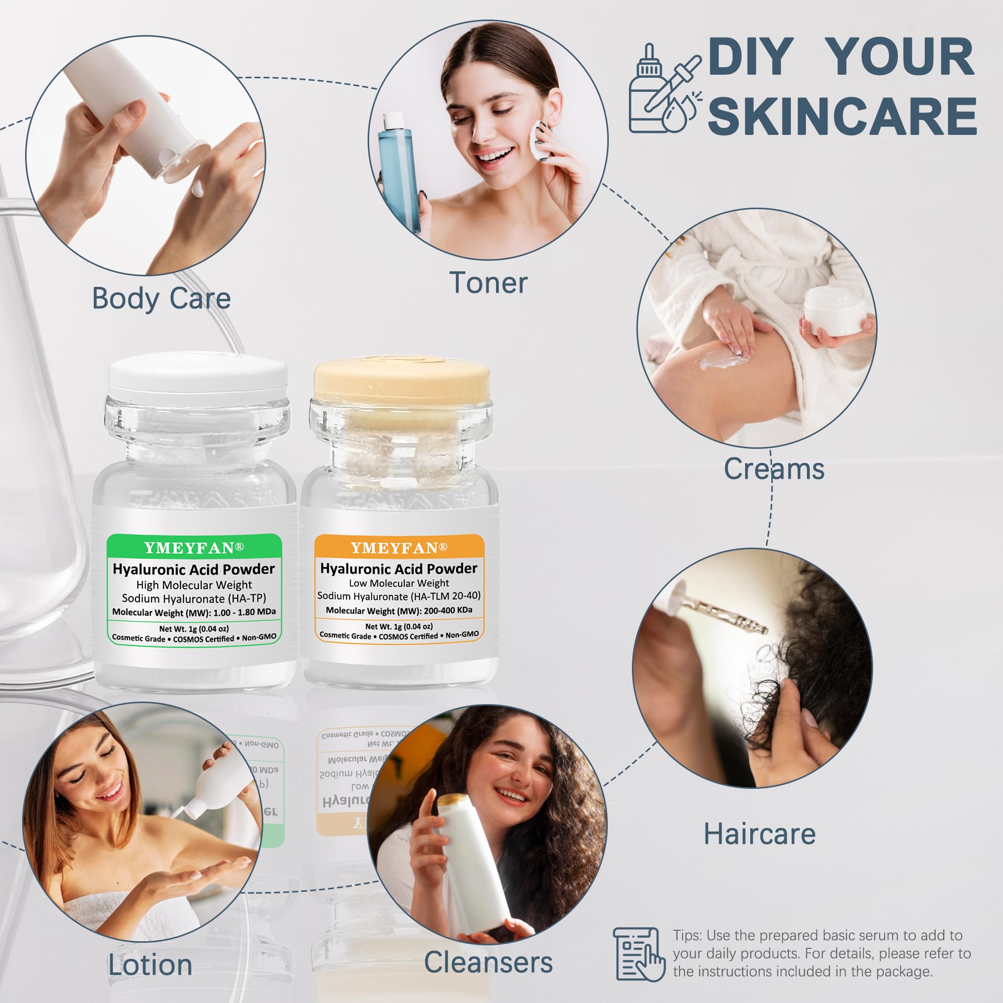 YMEYFAN Pure Hyaluronic Acid Powder for DIY Serums – 33 oz Yield, Cosmetic Grade, Non-GMO