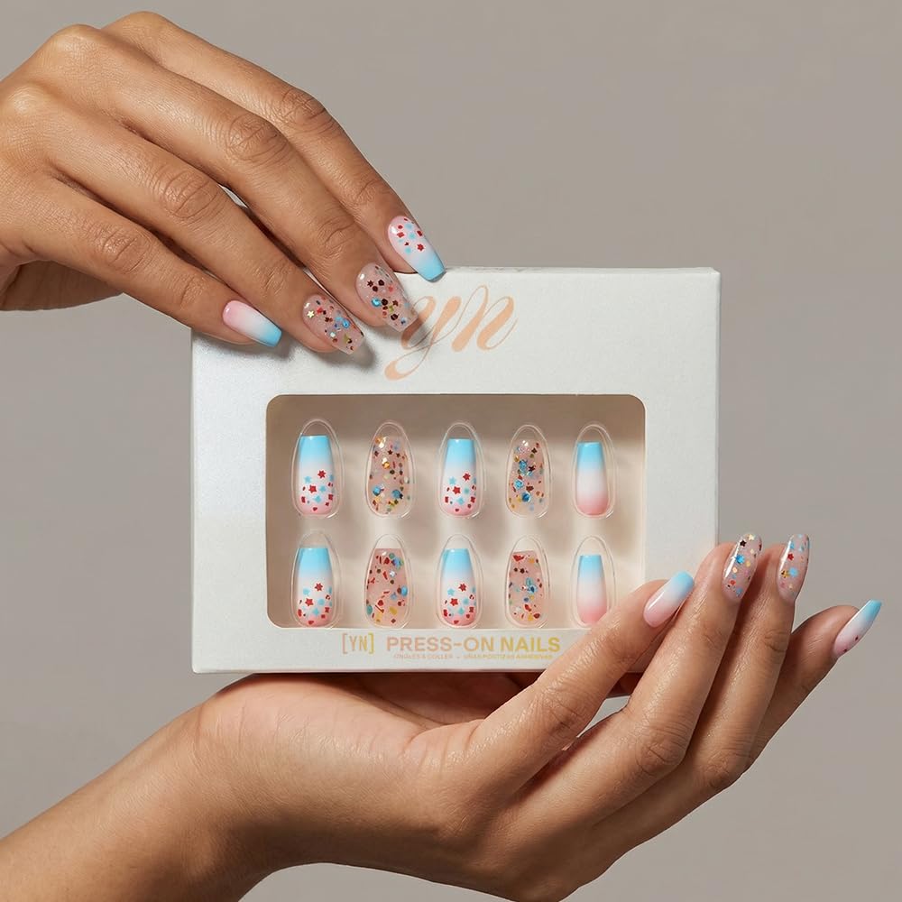 YN Young Nails Press On Nails - Rocket Glitz Kit for Women | Glue-On Nails