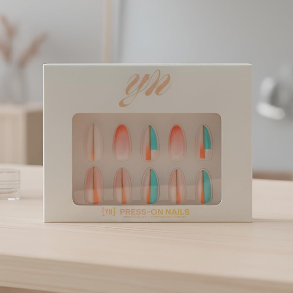 YN Young Nails Lunar Pop Press-On Nails - Glue-On Kit for Women, Medium Oval