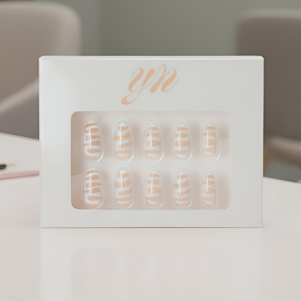 YN Young Nails Press On Nails – Glue-On Nails for Women, Medium Oval, Includes Glue, File & Tabs (Mommi White)