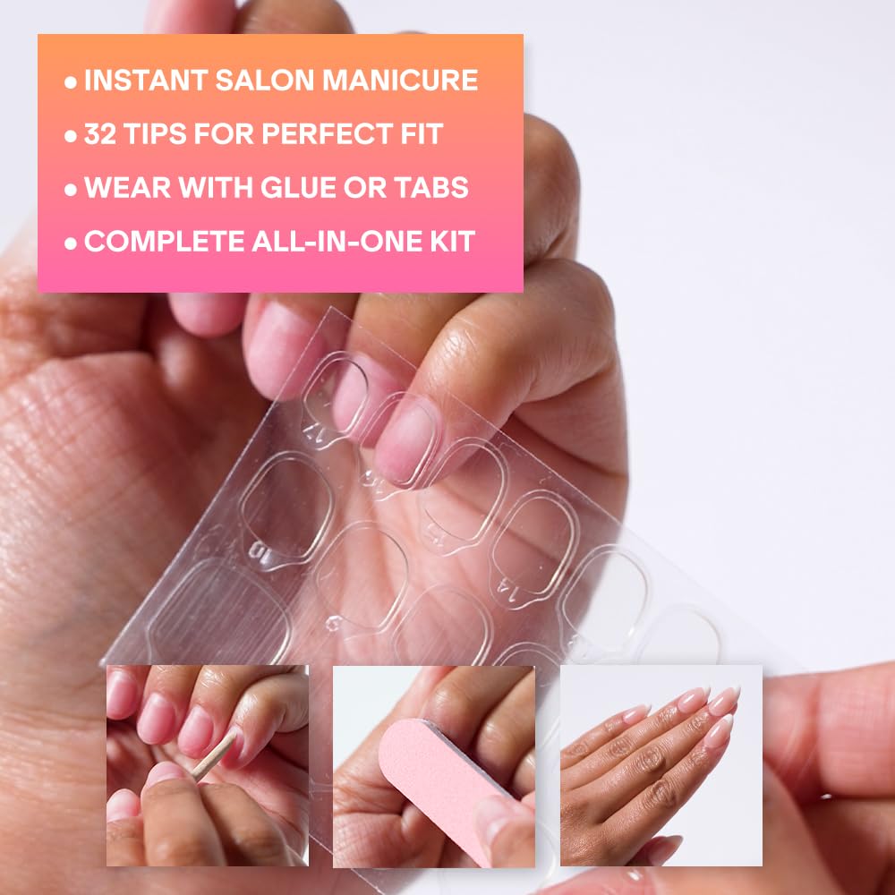 YN Young Nails Press On Nails – Medium Oval Glue-On Kit with All-In-One Tools (Pretty in French)
