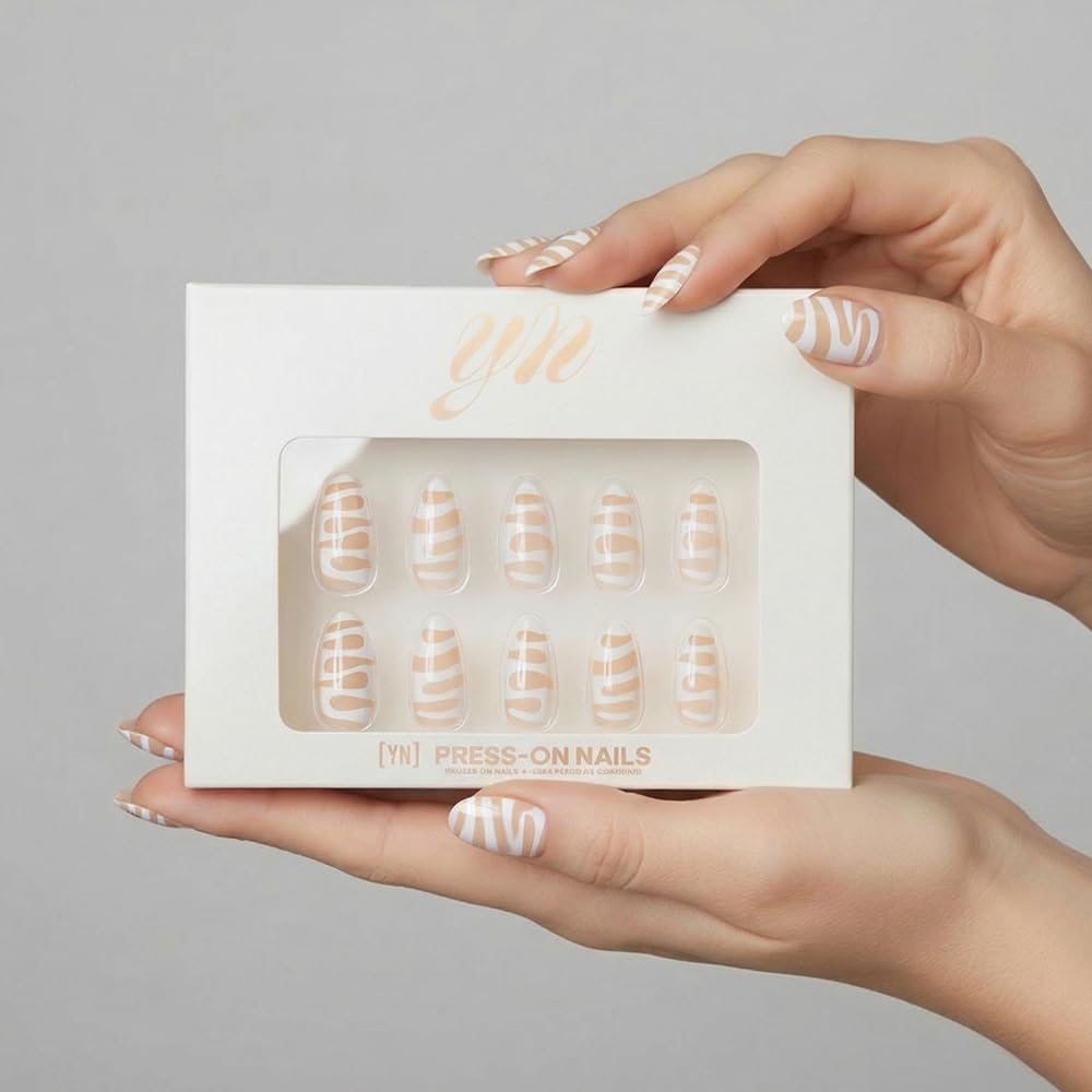YN Young Nails Press On Nails – Glue-On Nails for Women, Medium Oval, Includes Glue, File & Tabs (Mommi White)
