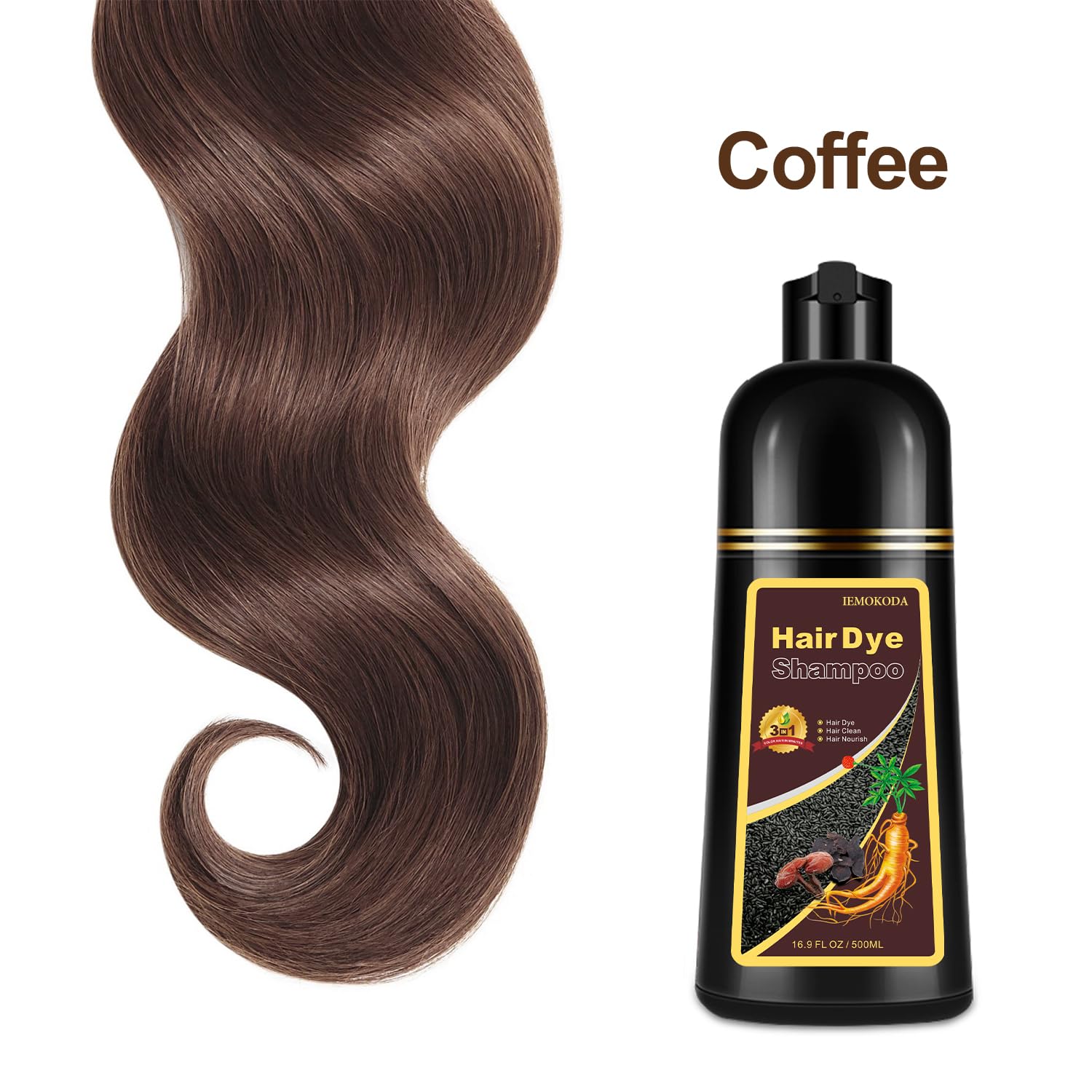 Yocisku Coffee Hair Dye Shampoo 3 in 1 — Gray Coverage, Easy At-Home Color, 16.9 Fl Oz