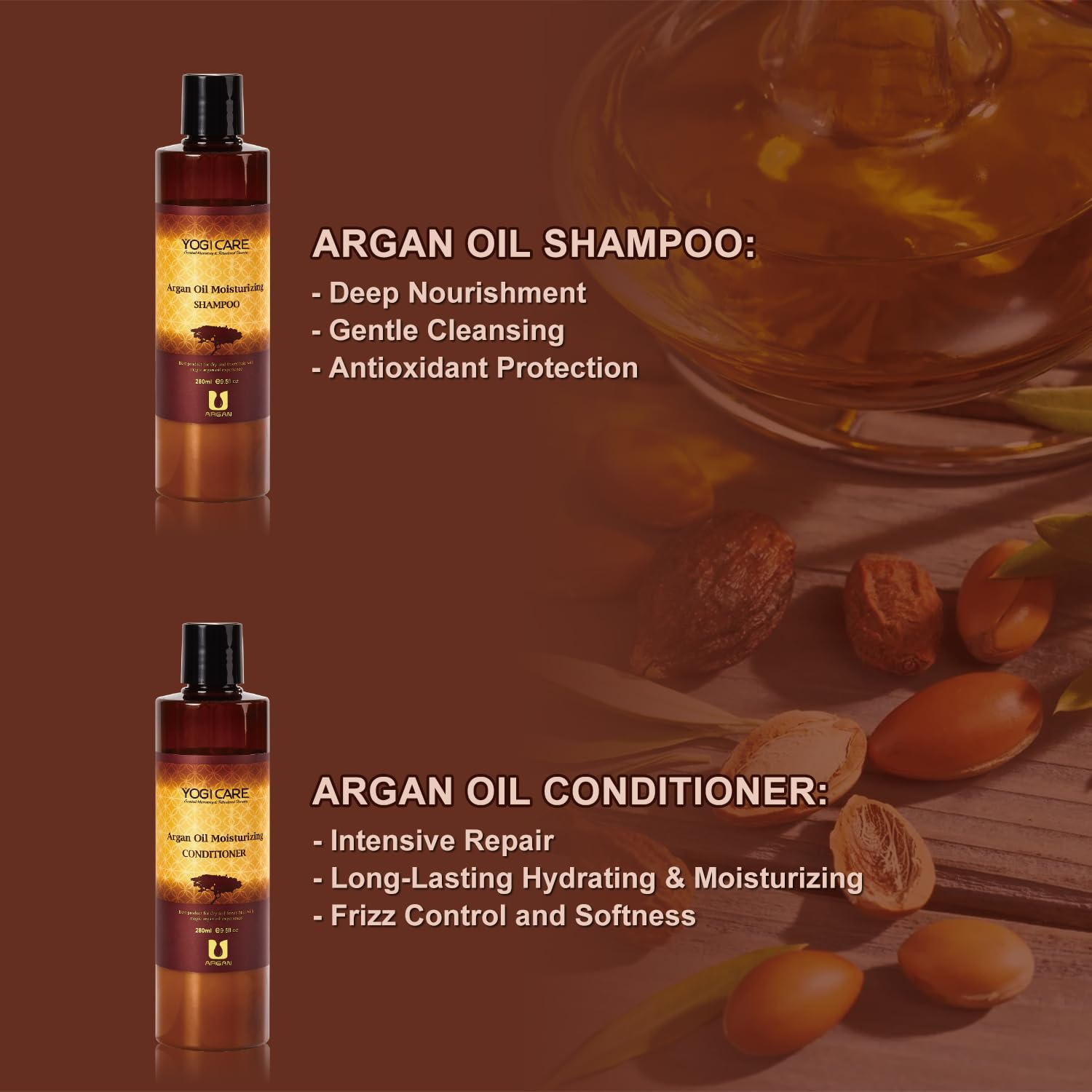 YOGI CARE Argan Oil Shampoo & Conditioner Set – Moisturizing, Sulfate-Free Moroccan Hair Care