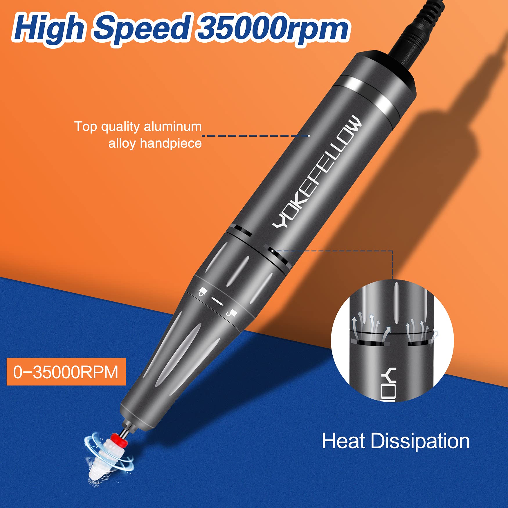 YOKE FELLOW Nail Drill Machine 35000RPM – Pro Electric Nail File for Acrylic, Gel, and Pedicure