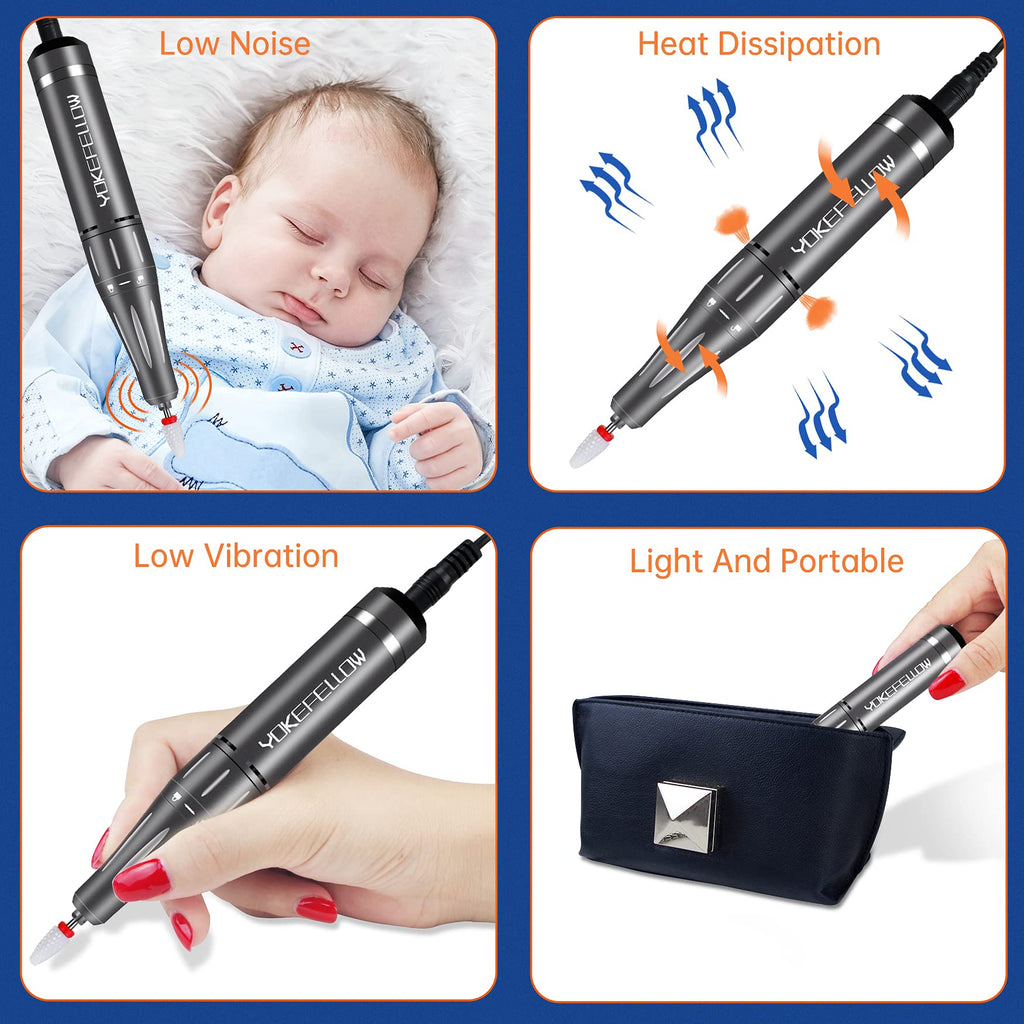 YOKE FELLOW Nail Drill Machine 35000RPM – Pro Electric Nail File for Acrylic, Gel, and Pedicure