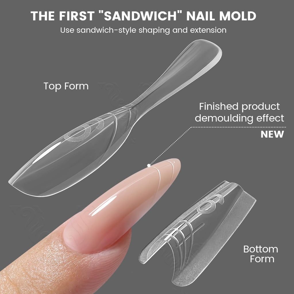 YOKE FELLOW Original Sandwich Nails Dual Forms – 240 Pcs Nail Mold for Quick Extensions (No Paper Forms, 15 Sizes)