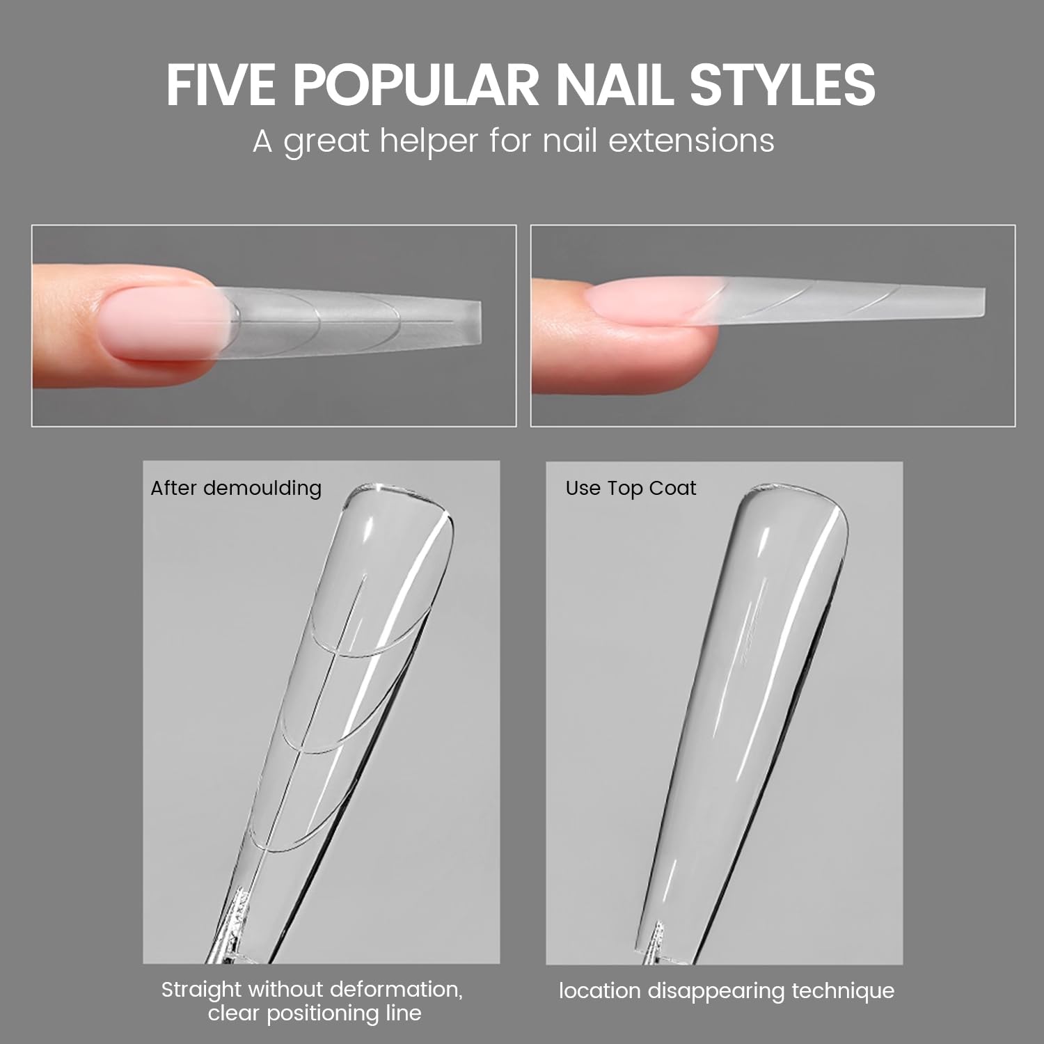 YOKE FELLOW Original Sandwich Nails Dual Forms – 240Pcs, 15 Sizes Long Coffin Nail Mold