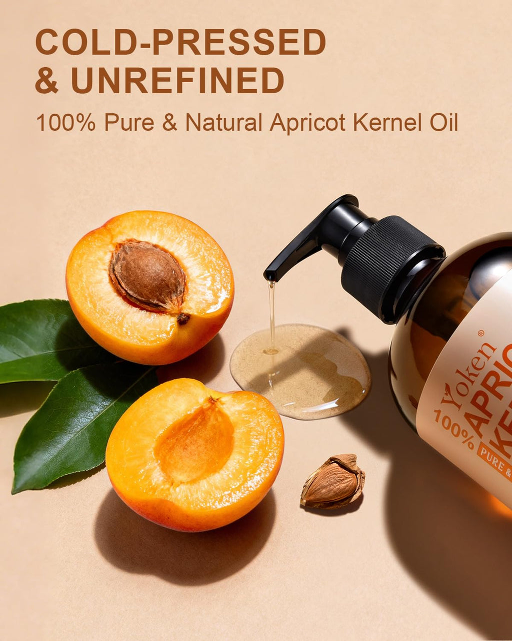Yoken Cold Pressed Apricot Kernel Oil 16 oz – 100% Pure, Unscented Carrier Oil for Skin & Hair