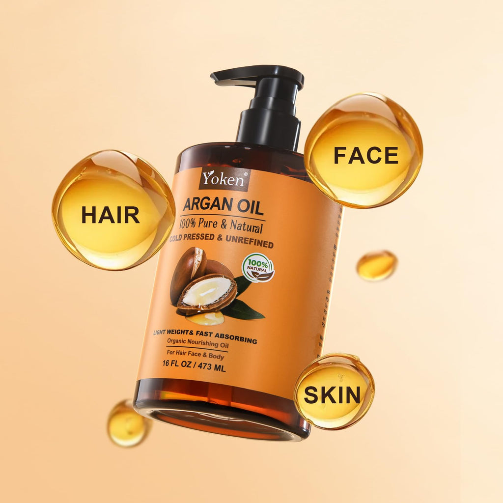 Yoken Pure Argan Oil 16 oz – 100% Natural, Cold-Pressed, Unrefined