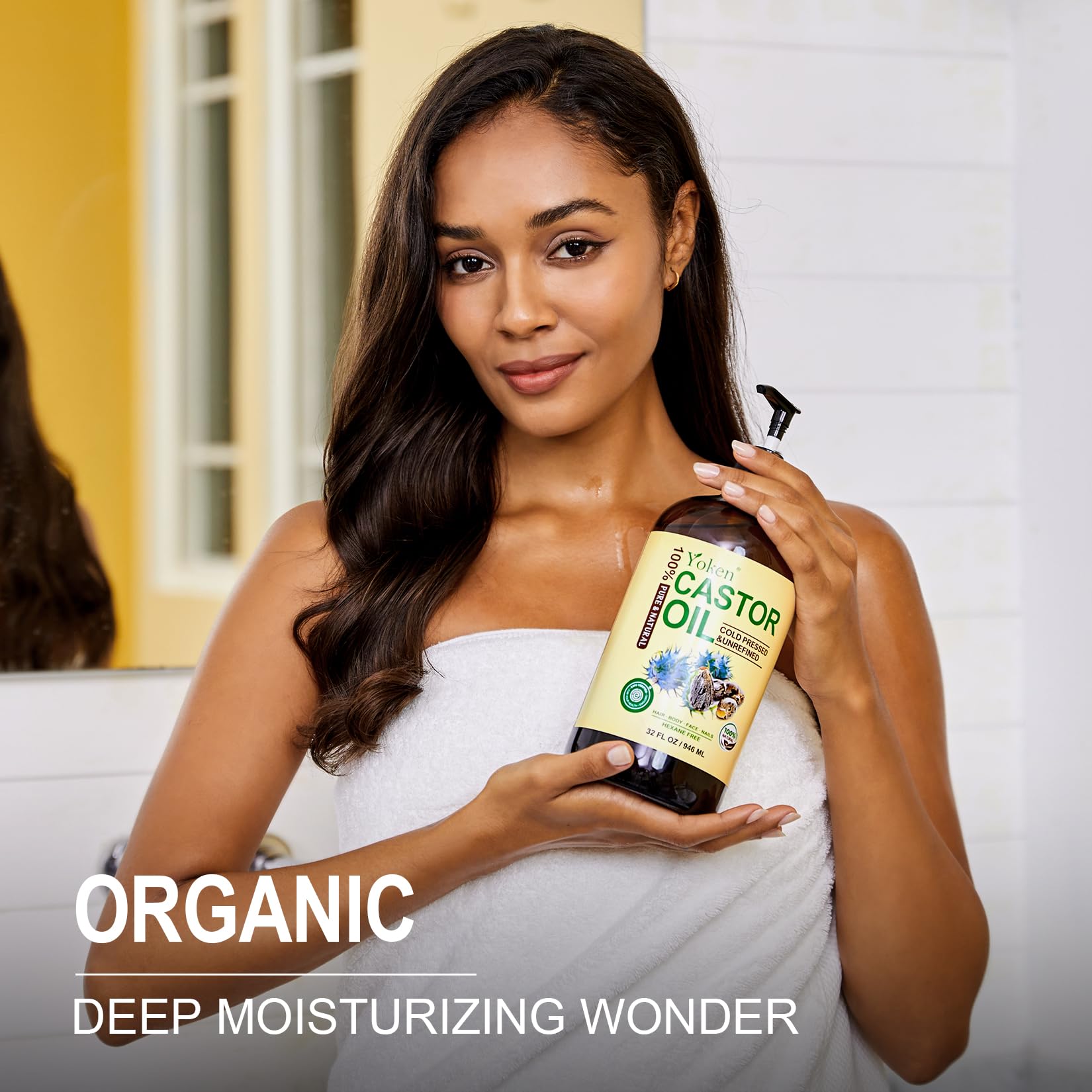 Yoken EWG Verified Castor Oil – 32 oz with Pump, Pure Cold-Pressed, Hexane-Free