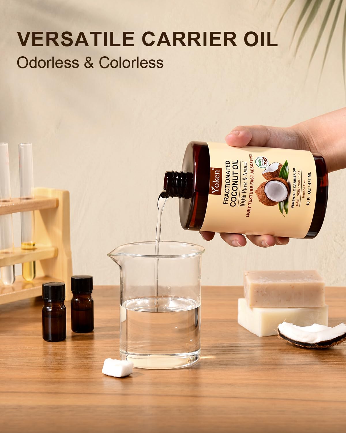Yoken Fractionated Coconut Oil – 16 oz, Pure & Natural Carrier Oil for Skin, Hair & DIY Beauty