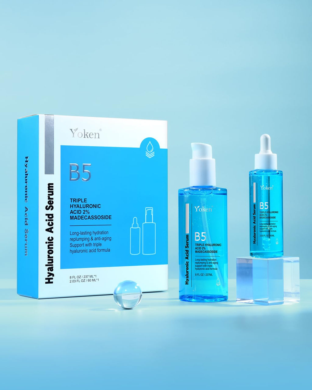 Yoken EWG Verified Hyaluronic Acid Serum – 10 oz Bulk with Vitamin B5, Triple Hyaluronic, Fragrance-Free