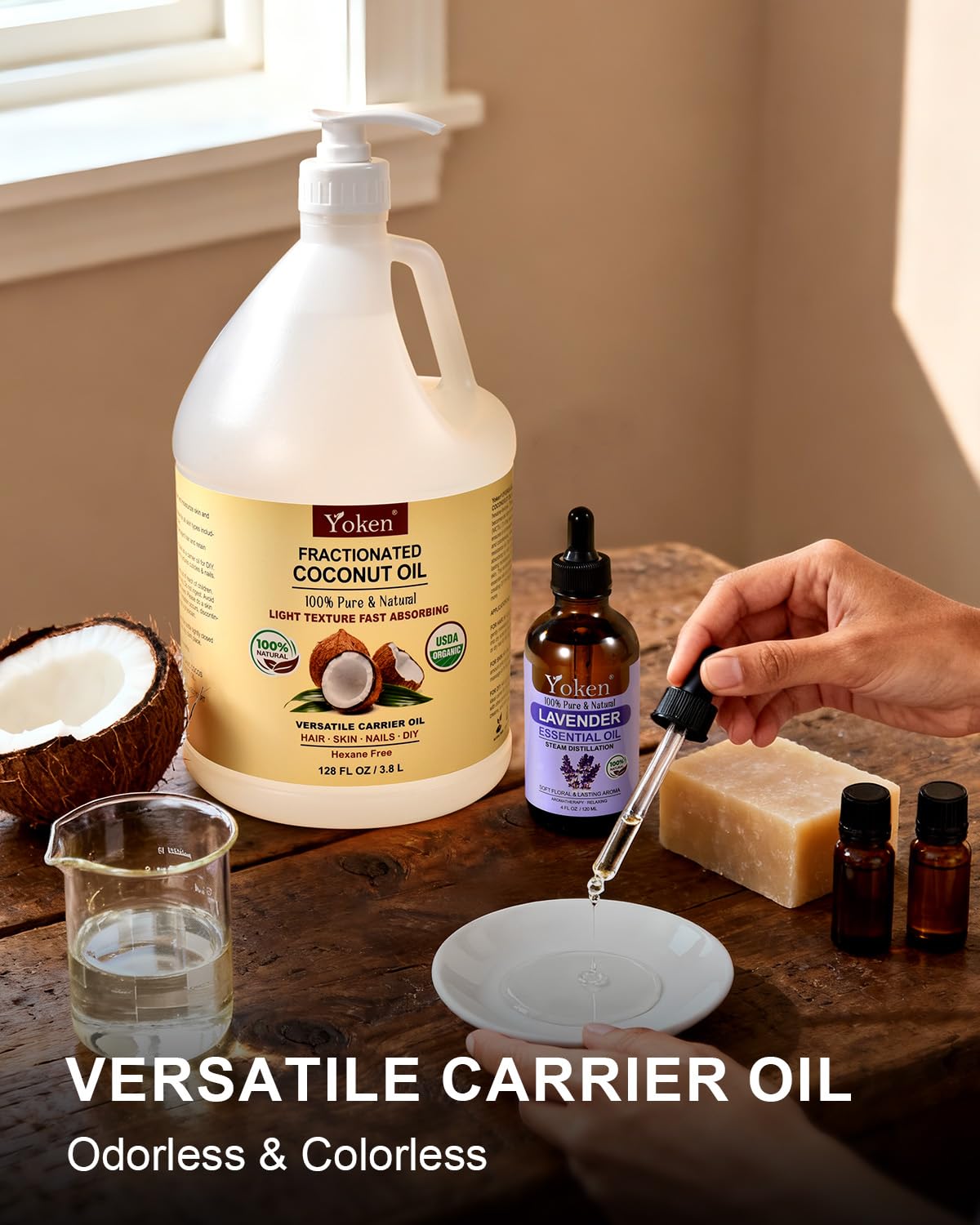 Yoken USDA Organic Fractionated Coconut Oil, 1 Gallon – Unscented, Hexane Free, for Massage & Bulk Use