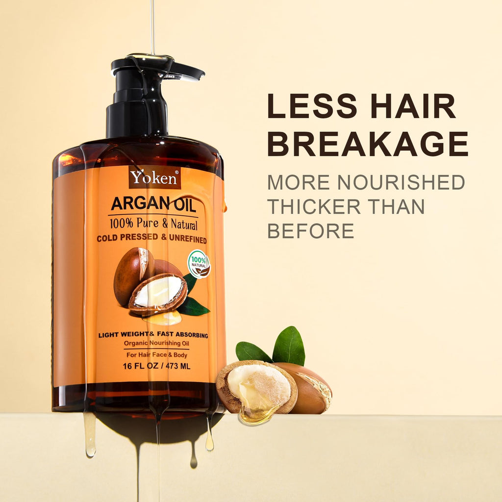 Yoken Pure Argan Oil 16 oz – 100% Natural, Cold-Pressed, Unrefined