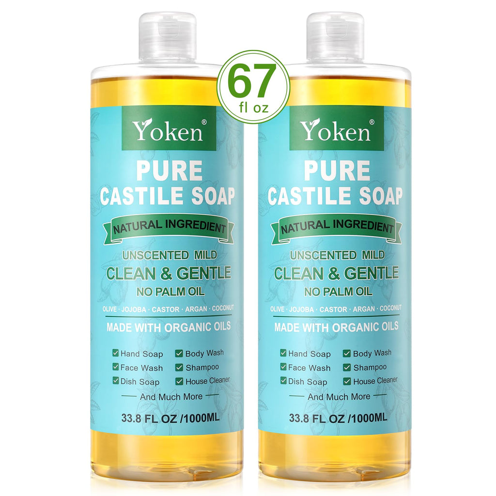 Yoken Pure Castile Soap Liquid Unscented 67oz – Organic Oils, Vegan, No Palm Oil