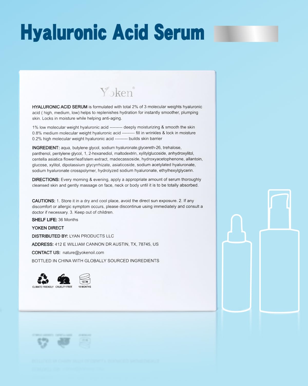 Yoken EWG Verified Hyaluronic Acid Serum – 10 oz Bulk with Vitamin B5, Triple Hyaluronic, Fragrance-Free