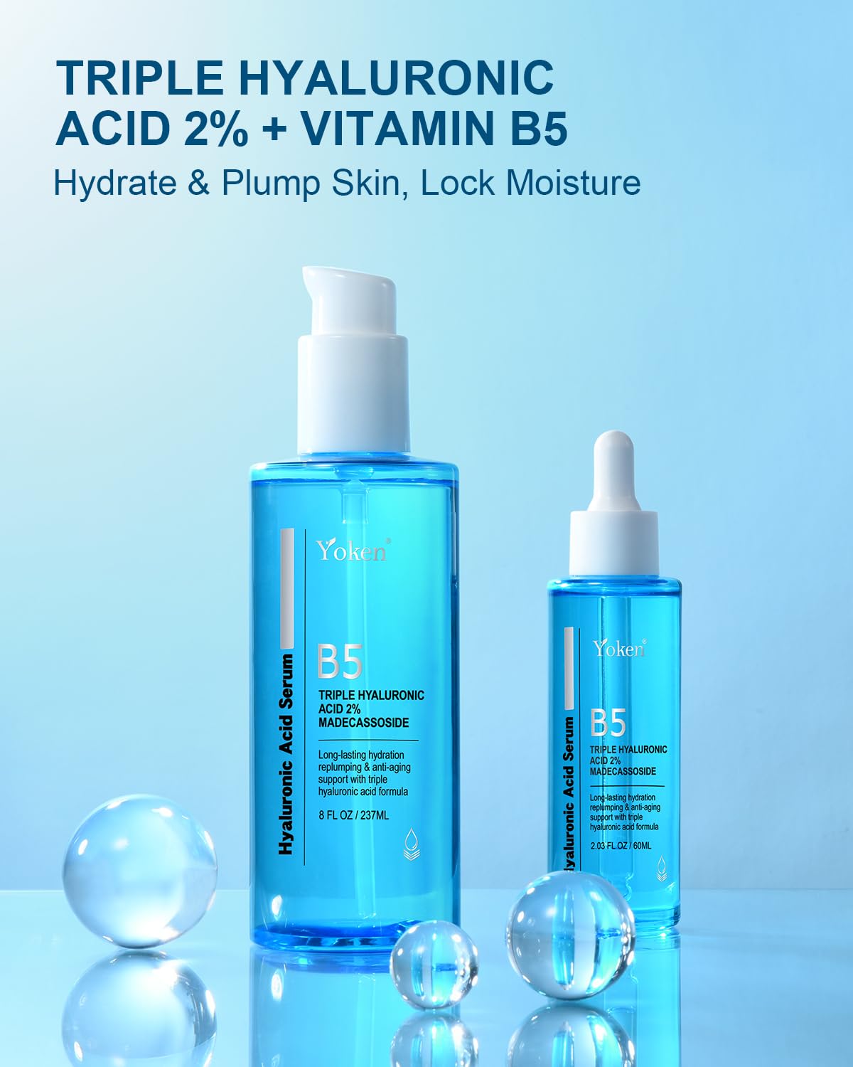 Yoken EWG Verified Hyaluronic Acid Serum – 10 oz Bulk with Vitamin B5, Triple Hyaluronic, Fragrance-Free