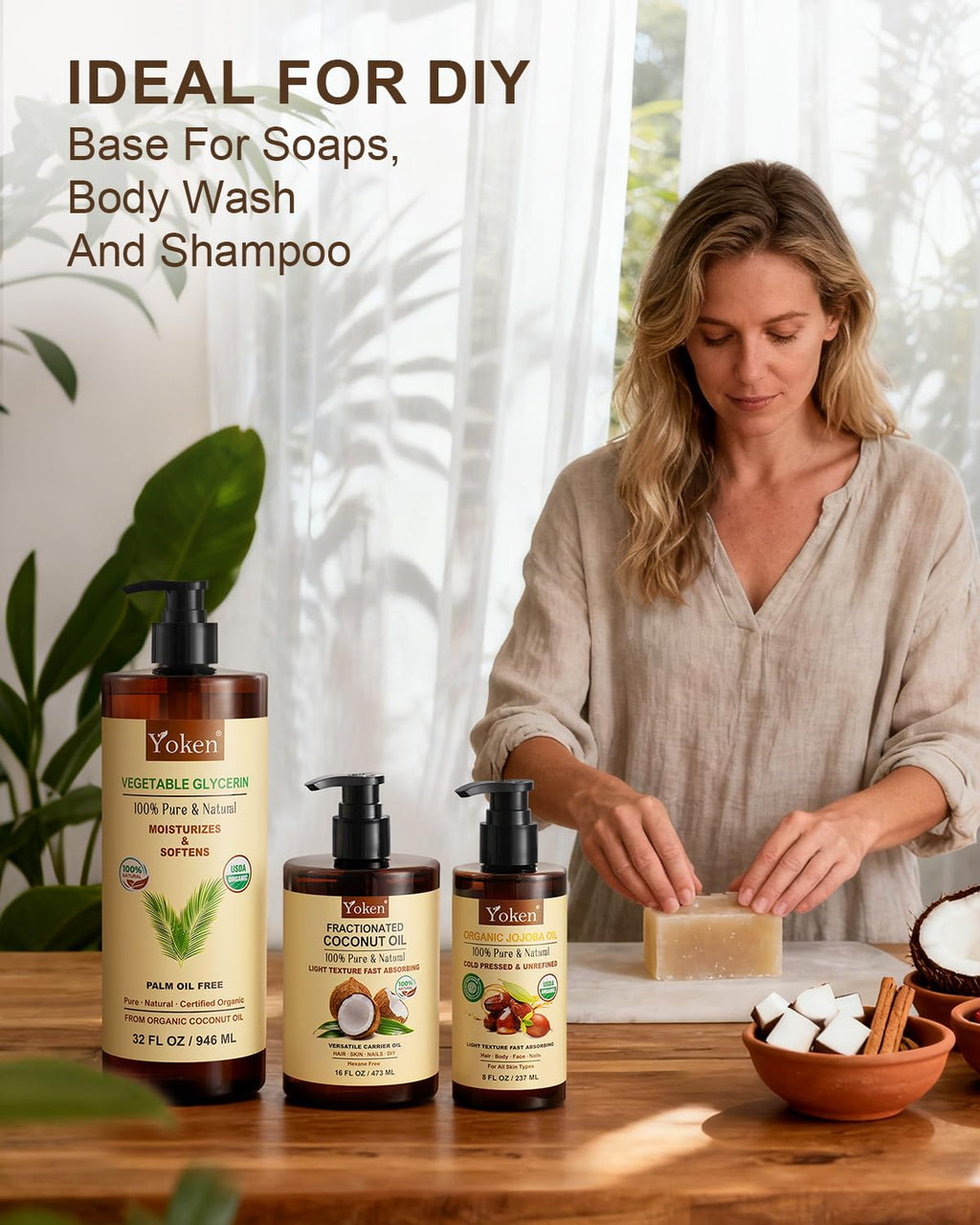 Yoken Glycerin Vegetable Glycerin 32 oz – USDA Organic, Coconut-Derived, Palm-Oil Free Carrier Oil