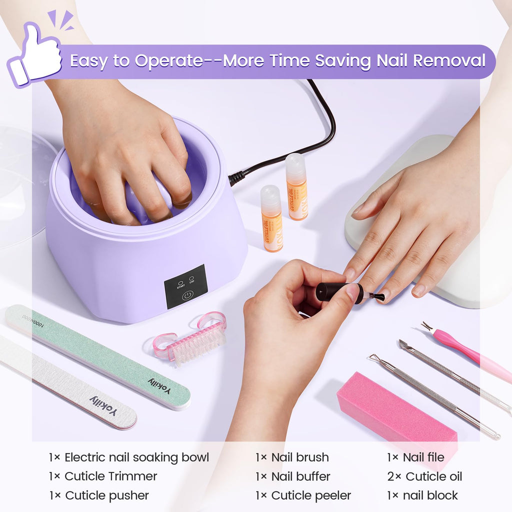 Yokilly Heated Nail Soaking Bowl – 50% Faster Nail Soak Off, Electric Manicure Bowl for Home Use (Purple)